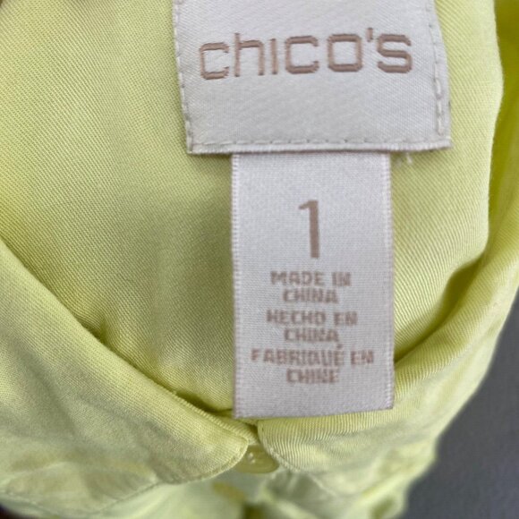 Chicos Top Womens 1 US Medium Babette Citron Yellow Button Up Roll Tab Sleeves * - Picture 9 of 12